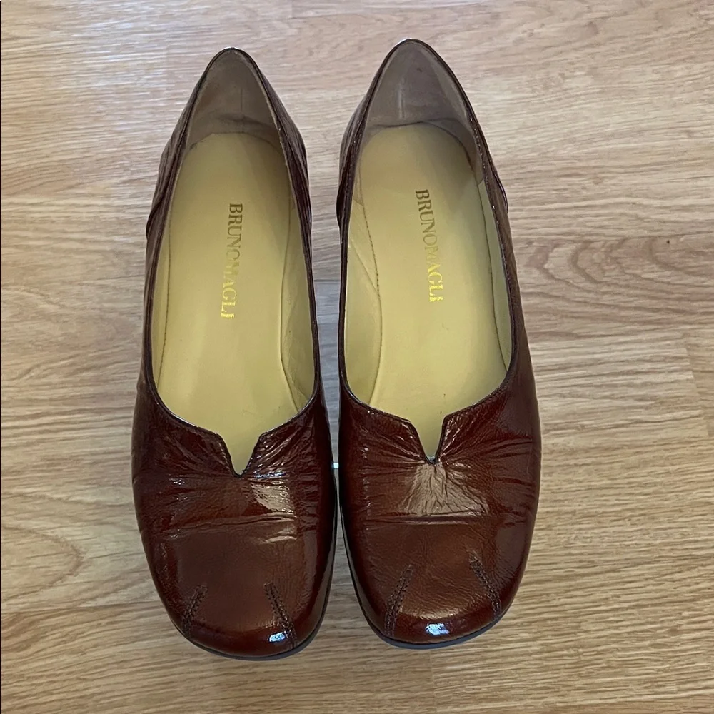 Patent Leather Bruno Magli Burgundy Brown Wedge Loafers Size 7 1/2